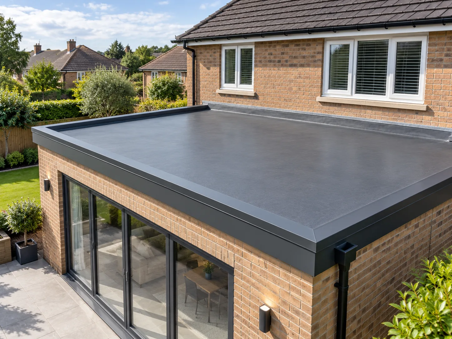 AI-generated demonstration of a flat roof replacement